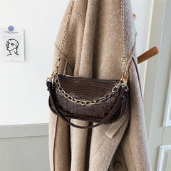 Crocodile Pattern Shoulder Bag Retro Style PU Leather Crossbody Square Bag