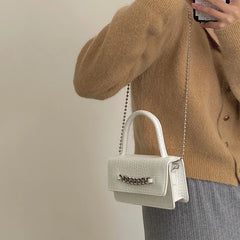 Vintage Crocodile Women Chain Crossbody Bag Small Square Shoulder Mini Tote