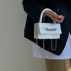 Vintage Crocodile Women Chain Crossbody Bag Small Square Shoulder Mini Tote