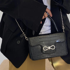 Vintage Crocodile Women Chain Crossbody Bag Small Square Shoulder Mini Tote