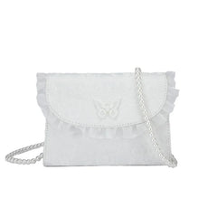 Vintage Lace Pearl Chain Crossbody Bag for Women Small Square Shoulder Purse