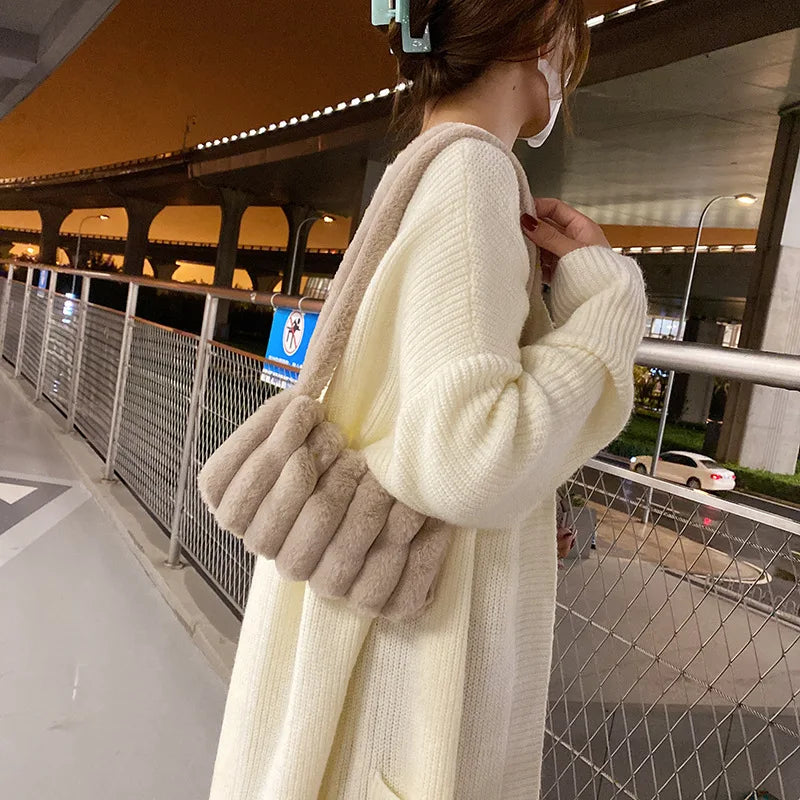 Retro Plush Underarm Shoulder Bag Female Winter Autumn Handbags