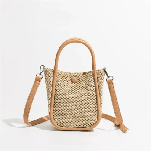Retro Ladies Straw Handbags with Purse Summer Women Shoulder Messenger Bags