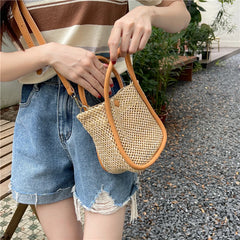Retro Ladies Straw Handbags with Purse Summer Women Shoulder Messenger Bags
