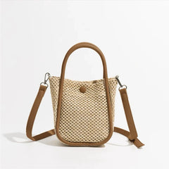 Retro Ladies Straw Handbags with Purse Summer Women Shoulder Messenger Bags
