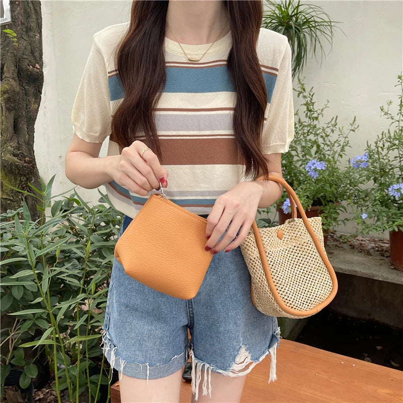 Retro Ladies Straw Handbags with Purse Summer Women Shoulder Messenger Bags