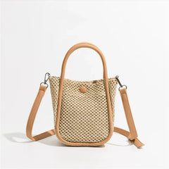 Retro Ladies Straw Handbags with Purse Summer Women Shoulder Messenger Bags