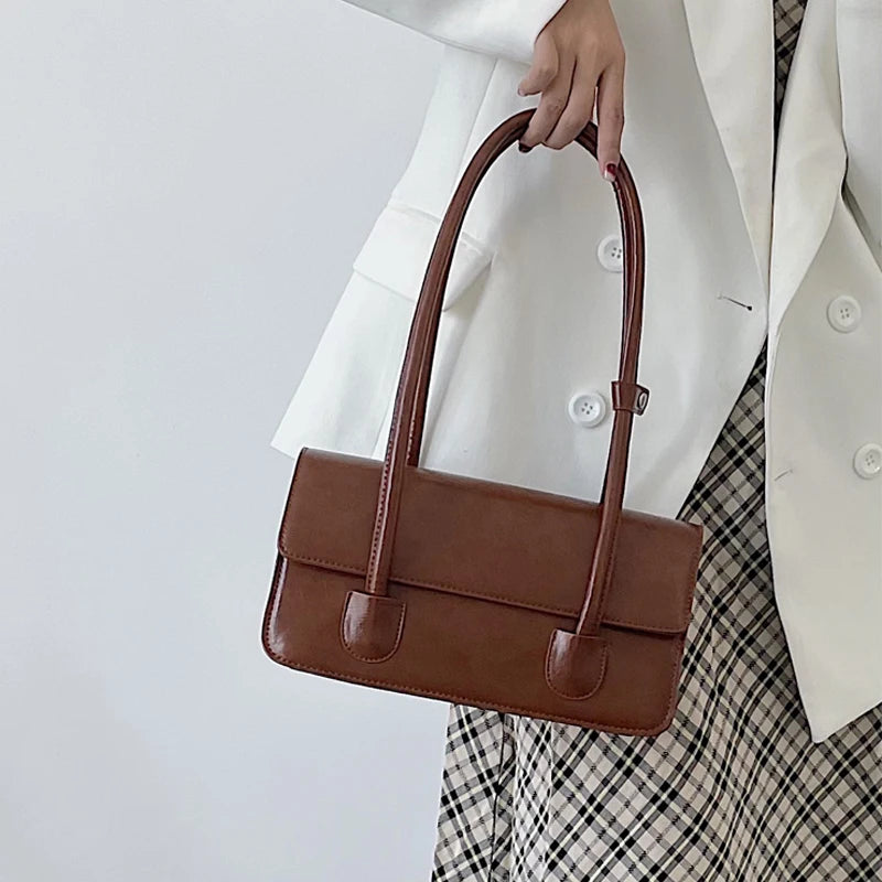 Retro Underarm Bags for Women PU Leather Ladies Small Tote Shoulder Bag