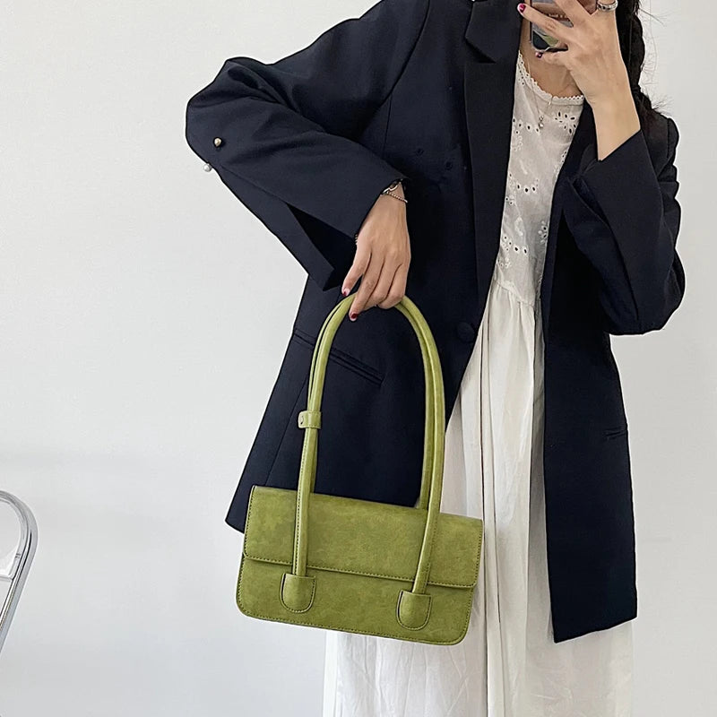 Retro Underarm Bags for Women PU Leather Ladies Small Tote Shoulder Bag