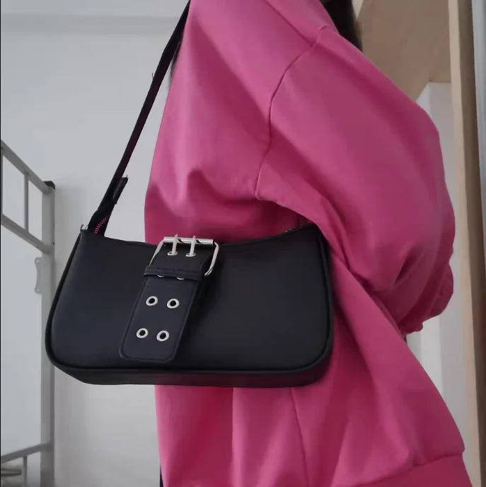 Retro Women Buckle Handbags Ladies PU Leather Shoulder Bag