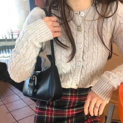 Retro Women Buckle Handbags Ladies PU Leather Shoulder Bag
