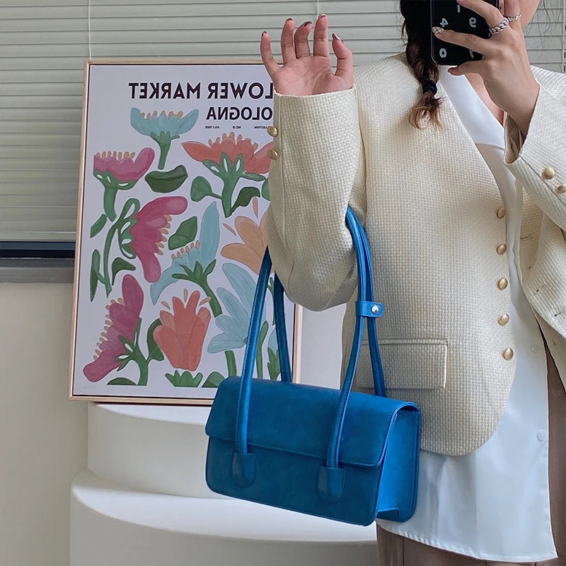 Retro Women's Underarm Bags Oil Wax Leather Ladies Tote Handbags