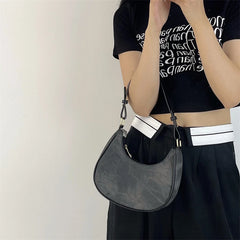 Retro Women's Crescent Bag Frosted PU Leather Shoulder Messenger Bags