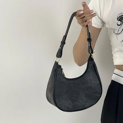 Retro Women's Crescent Bag Frosted PU Leather Shoulder Messenger Bags