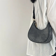 Retro Women's Crescent Bag Frosted PU Leather Shoulder Messenger Bags