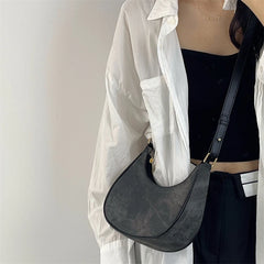 Retro Women's Crescent Bag Frosted PU Leather Shoulder Messenger Bags