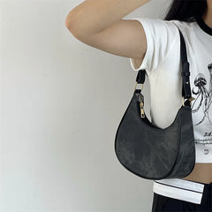 Retro Women's Crescent Bag Frosted PU Leather Shoulder Messenger Bags