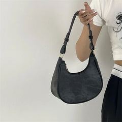 Retro Women's Crescent Bag Frosted PU Leather Shoulder Messenger Bags