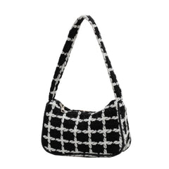 Plaid Ladies Underarm Bag Woolen Knitting Female Zipper Purse Handbags