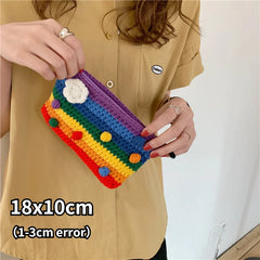 Rainbow Knitting Tote Bag for Women, Retro Style Shopper Purse