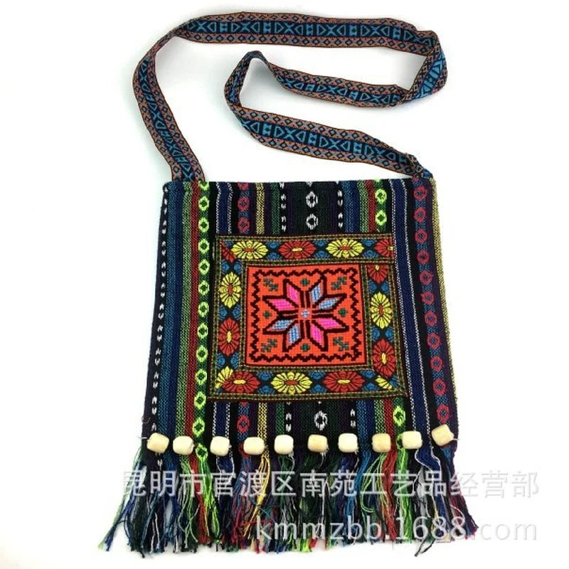 Ethnic Tassel Shoulder Bag Retro Embroidery Boho Tote Messenger