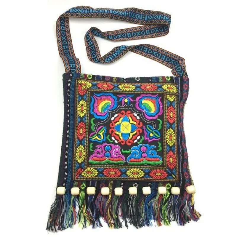 Ethnic Tassel Shoulder Bag Hippie Crossbody Embroidery Boho Tote