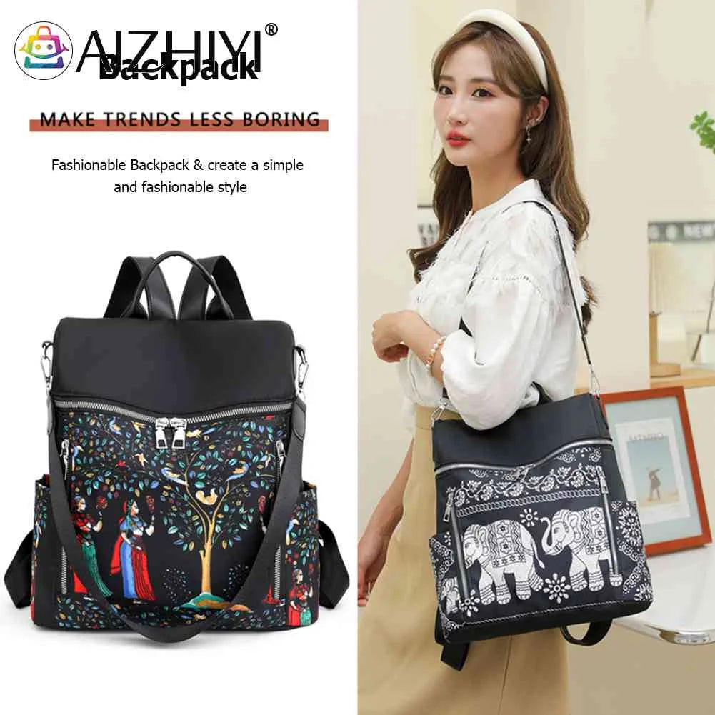 Retro Ethnic Backpack Women Girl Oxford Cloth School Casual Travel Rucksack