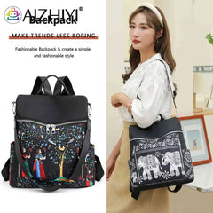 Retro Ethnic Backpack Women Girl Oxford Cloth School Casual Travel Rucksack