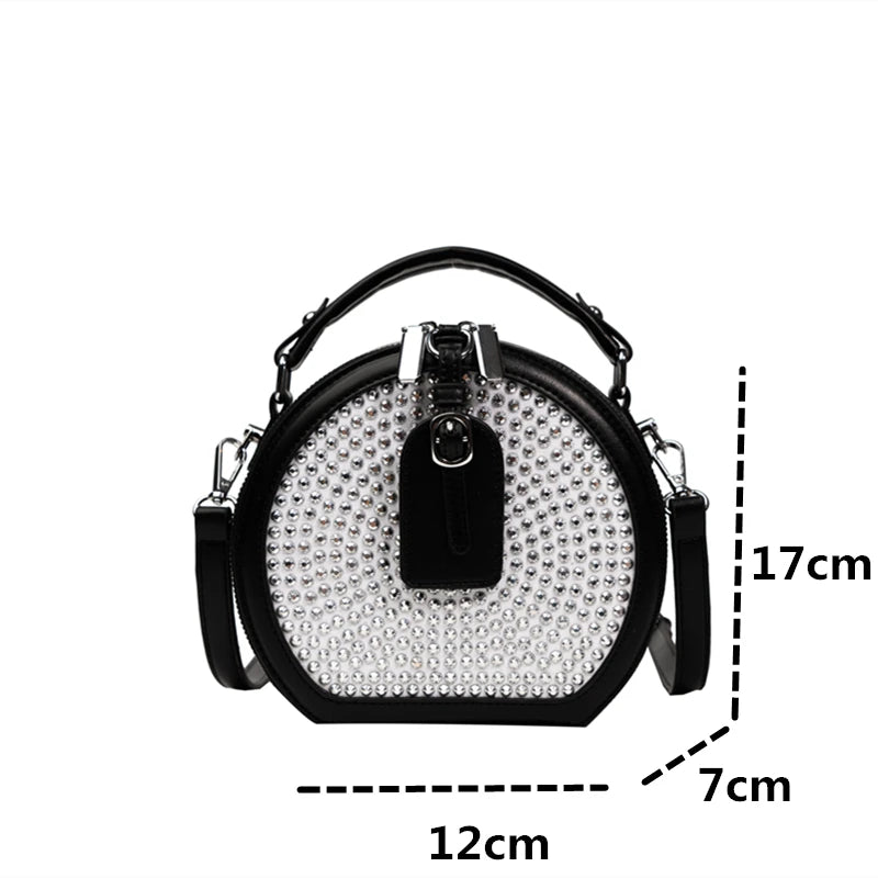 Retro Mini Black Round Bag Willow Nail Sparkling Ladies Handbag
