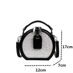Retro Mini Black Round Bag Willow Nail Sparkling Ladies Handbag