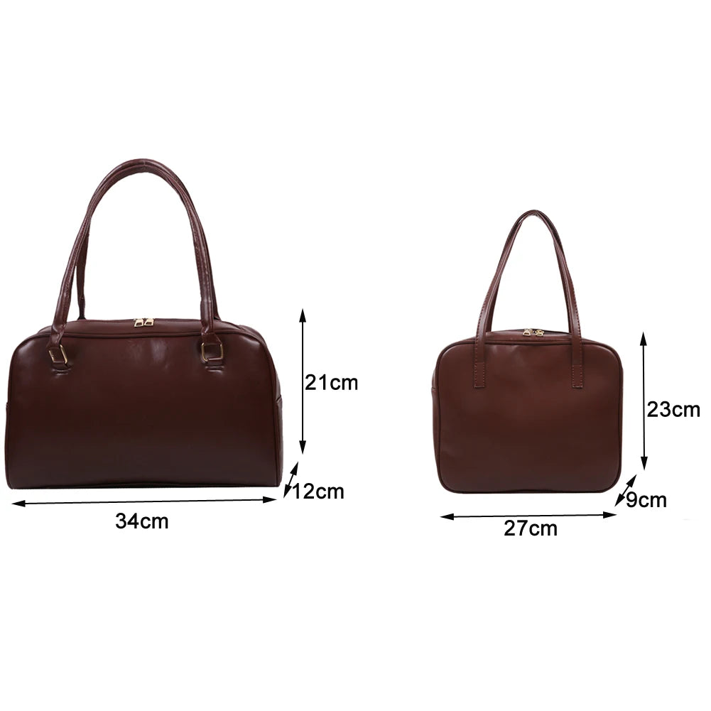 Retro PU Leather Women Shoulder Underarm Bags Casual Solid Large Capacity