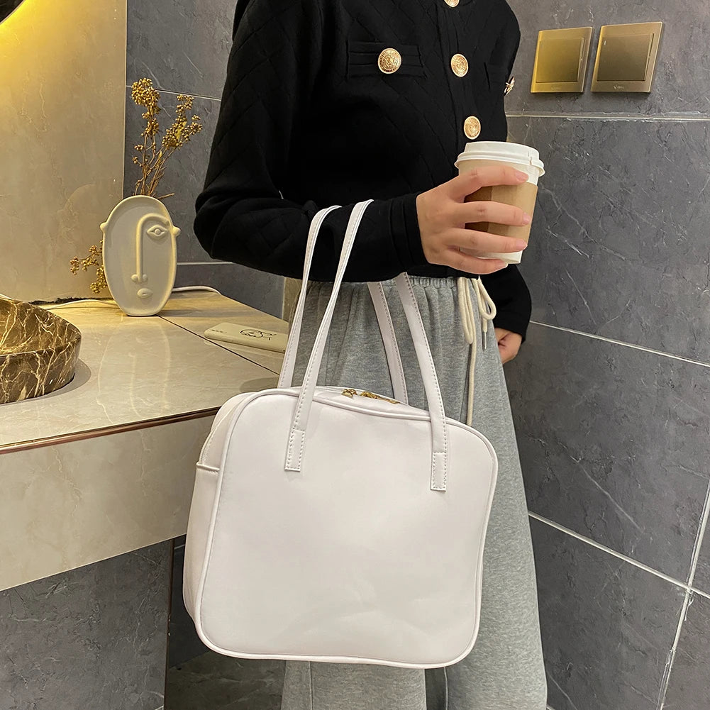 Retro PU Leather Women Shoulder Underarm Bags Casual Solid Large Capacity