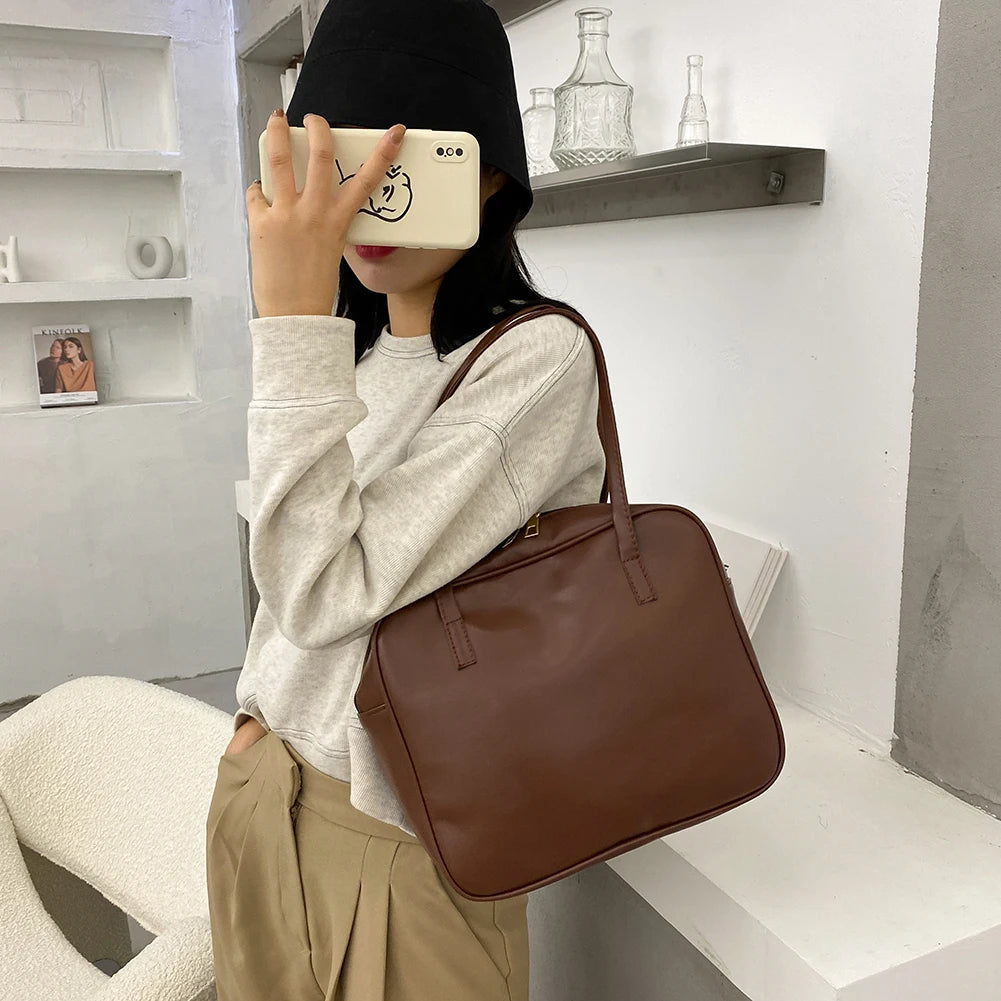 Retro PU Leather Women Shoulder Underarm Bags Casual Solid Large Capacity