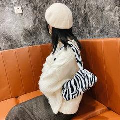 Leopard Print Underarm Bag Soft Plush Winter Shoulder Bag for Women