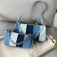 Retro Women's Underarm Bag Denim Ladies Small Handbag Canvas Purse