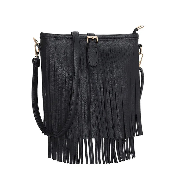 Retro Faux Suede Fringe Women Messenger Bags Bucket Tote Handbags