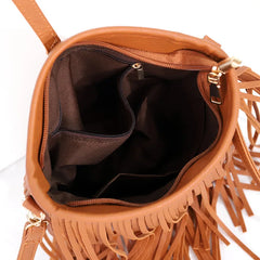 Retro Faux Suede Fringe Women Messenger Bags Bucket Tote Handbags