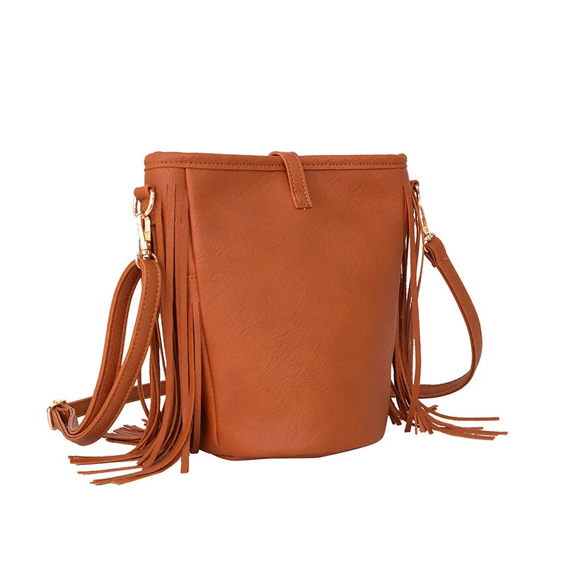 Retro Faux Suede Fringe Women Messenger Bags Bucket Tote Handbags