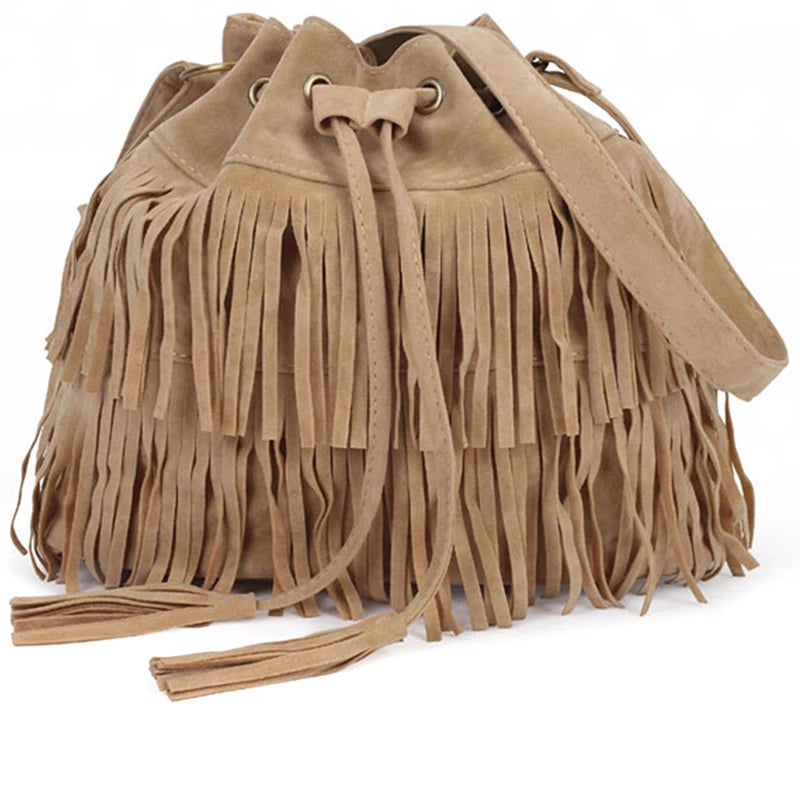 Retro Faux Suede Fringe Women Messenger Bags Tote Handbag Tassel Shoulder Handba