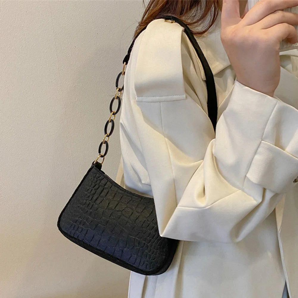 Retro Felt Shoulder Bags for Women Chain Armpit Bag Female Crescent