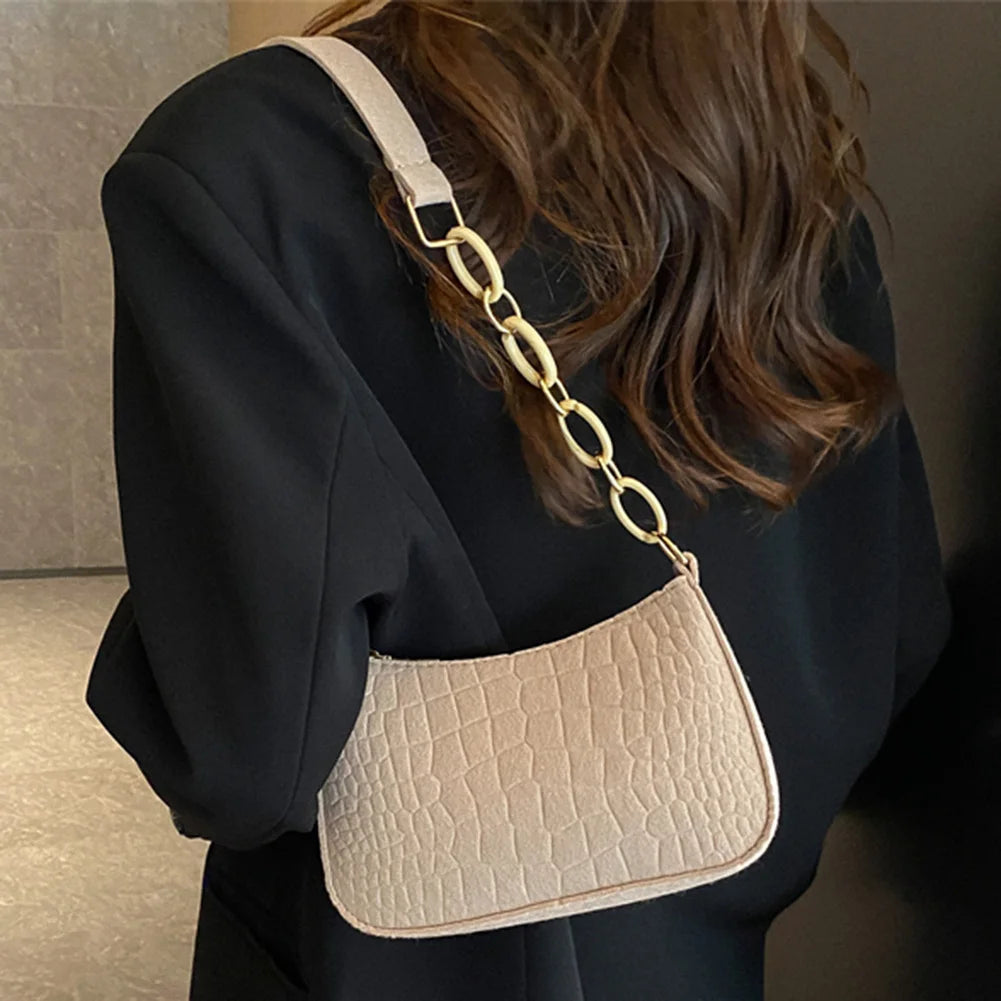 Retro Felt Shoulder Bags for Women Chain Armpit Bag Female Crescent
