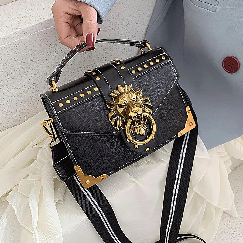 Retro Metal Lion Head Crossbody Bag for Girls