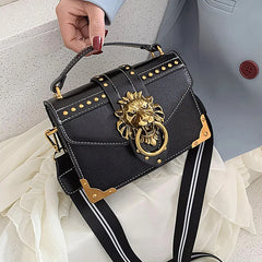 Retro Metal Lion Head Crossbody Bag for Girls