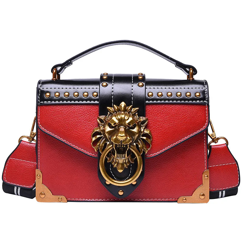 Retro Metal Lion Head Crossbody Bag for Girls