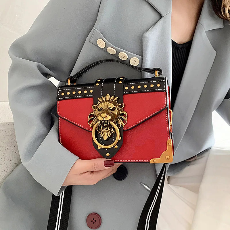 Retro Female Crossbody Bag Metal Lion Head Shoulder Purse