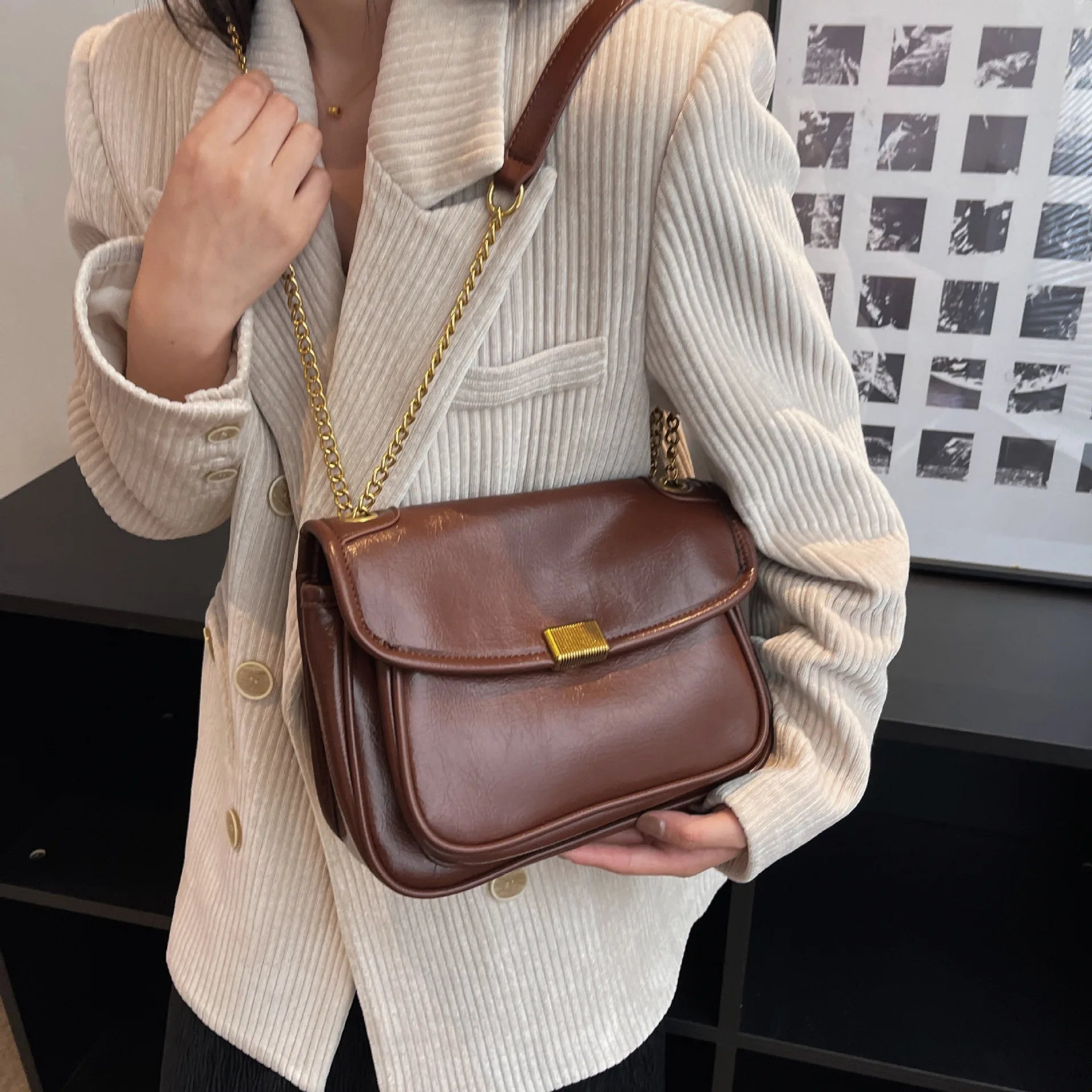 Retro Flap Shoulder Bag PU Leather Armpit Handbag Ladies Handbag Totes Bolsa