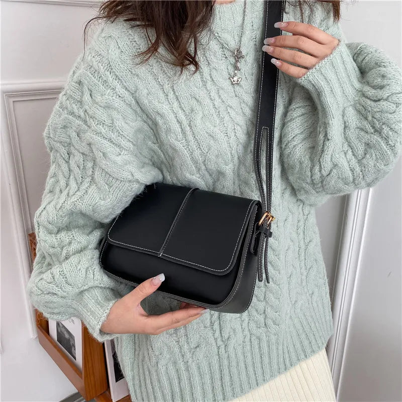 Retro Flap Square Bag For Women PU Leather Shoulder Messenger Bag