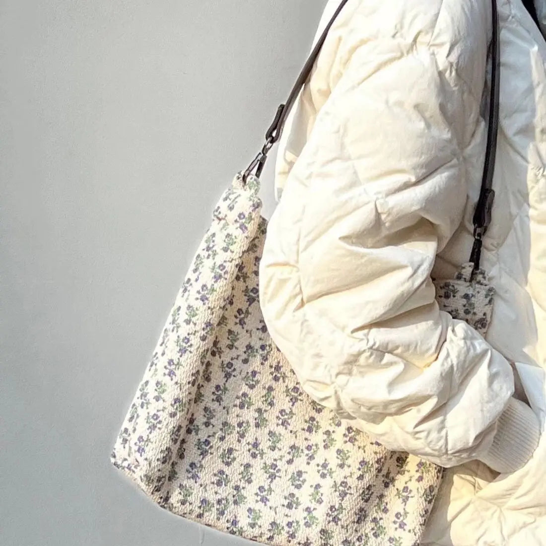 Retro Floral Shoulder Bags Women Daily Casual Handbags Large Portable Pouch