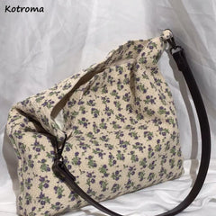 Retro Floral Shoulder Bags Women Daily Casual Handbags Large Portable Pouch