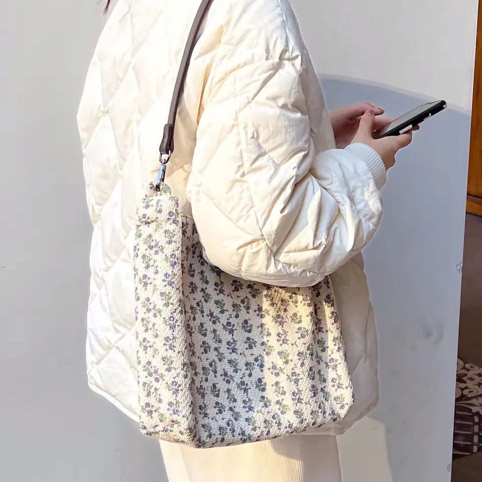 Retro Floral Shoulder Bags Women Daily Casual Handbags Large Portable Pouch